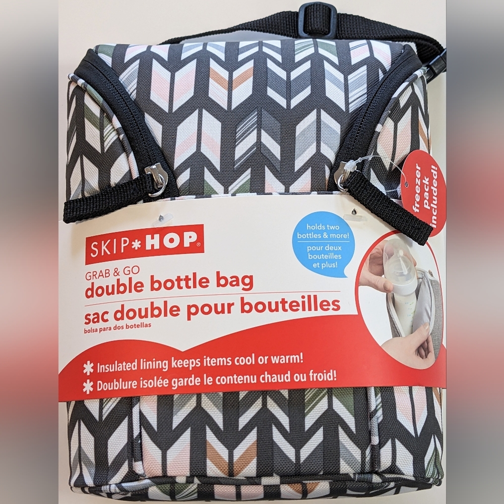 SKIP HOP, Grab and Go Double Bottle Bag, Insulated Lining, Freezer pack included